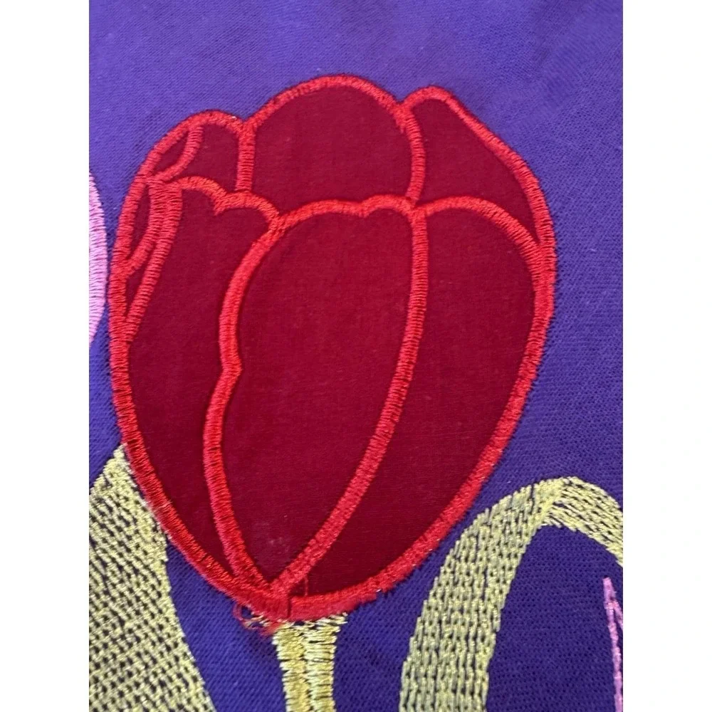 Handmade Indian Tulip Applique Cotton Bedspread 84x83 w 2 Pillowcases Boho
